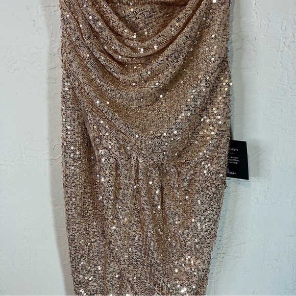 LULU’S Glamorous Arrival Rose Gold Sequin Midi Tulip Dress - Picture 5 of 13